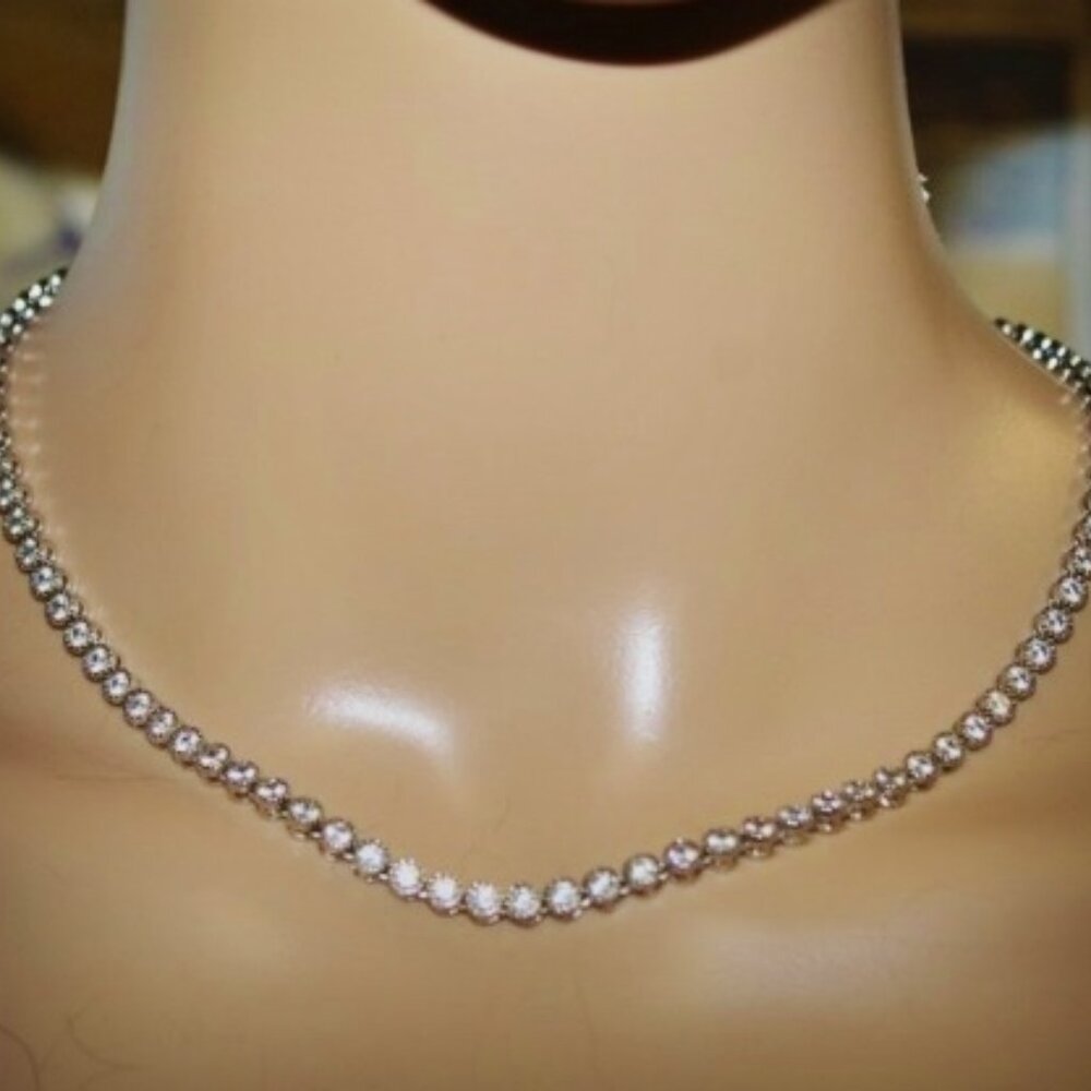New Stunning Believable 925 Sterling Diamond Statement Tennis Necklace w Box